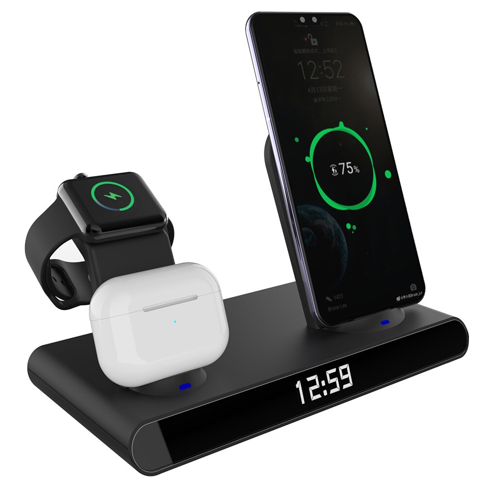 3 in-in -1 kabellose ladestation für iphone 13 und 12 pro max/samsung  s9 , apple watch 7 und airpods – schnellladestation mit induktionsladegerät