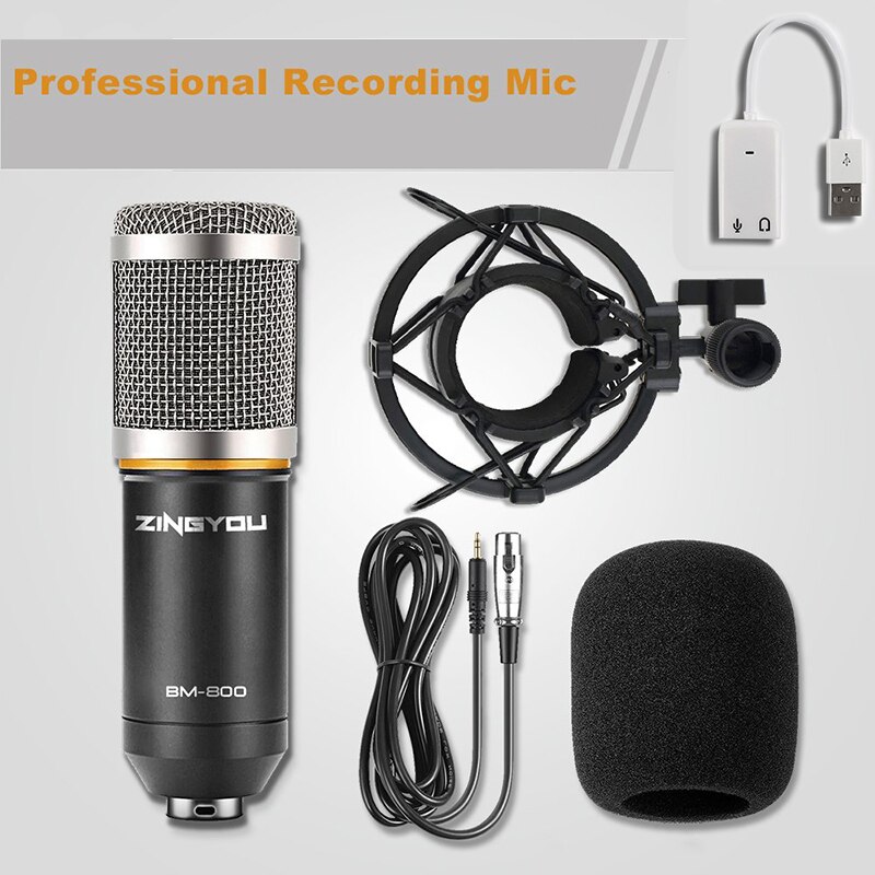 100% Original ZINGYOU BM 800 Microphone de Studio Bm800 condensateur Microphone d'enregistrement sonore pour ordinateur: silver set