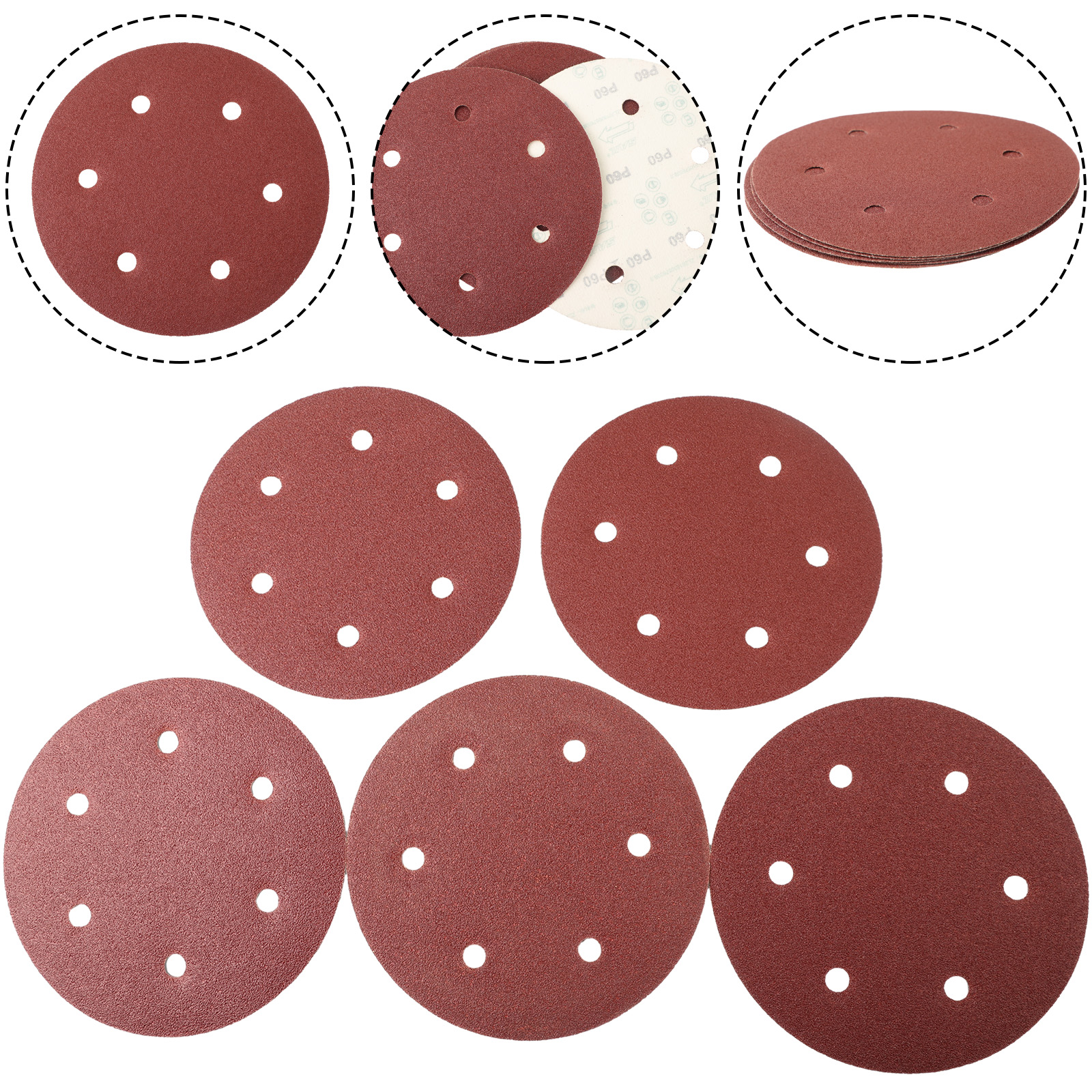 5 st. 9 tums 225mm- tums sandpapper, 6- håls slipskivor, slippapper, 40-2000- korns självhäftande sandpappersark för excenterslip