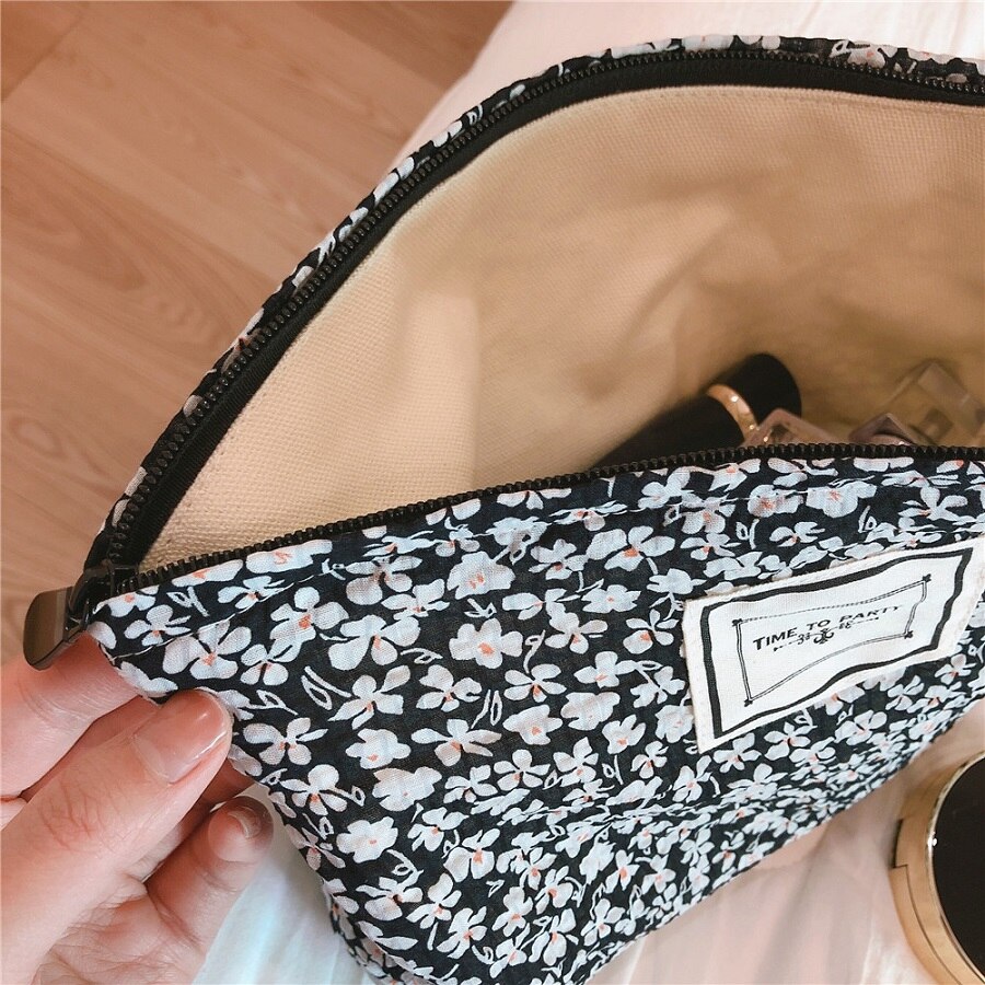 Sac à cosmétiques en tissu de coton à bulles, sac de maquillage pour femmes, organisateur de nécessaire, sacs de toilette de voyage, pochette à cosmétiques à fleurs, étui de beauté