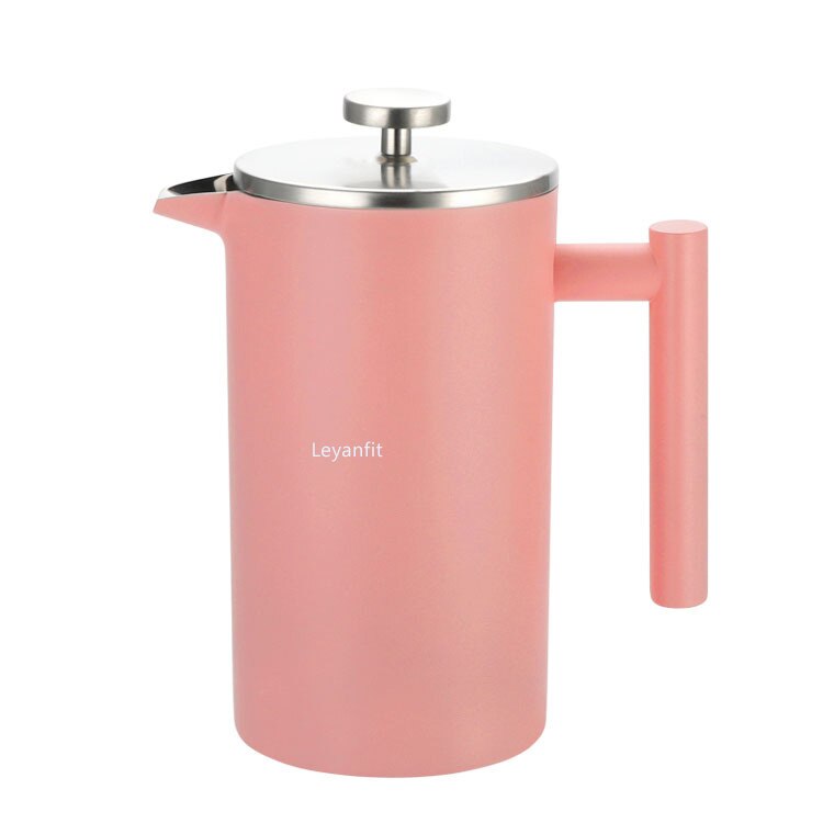 1.5L Franse Pers Koffiezetapparaat Rvs Koffie Percolator Pot Dubbele Muur Enorme Capaciteit Handleiding Koffiekan Koffie Container: Pink 1000ML