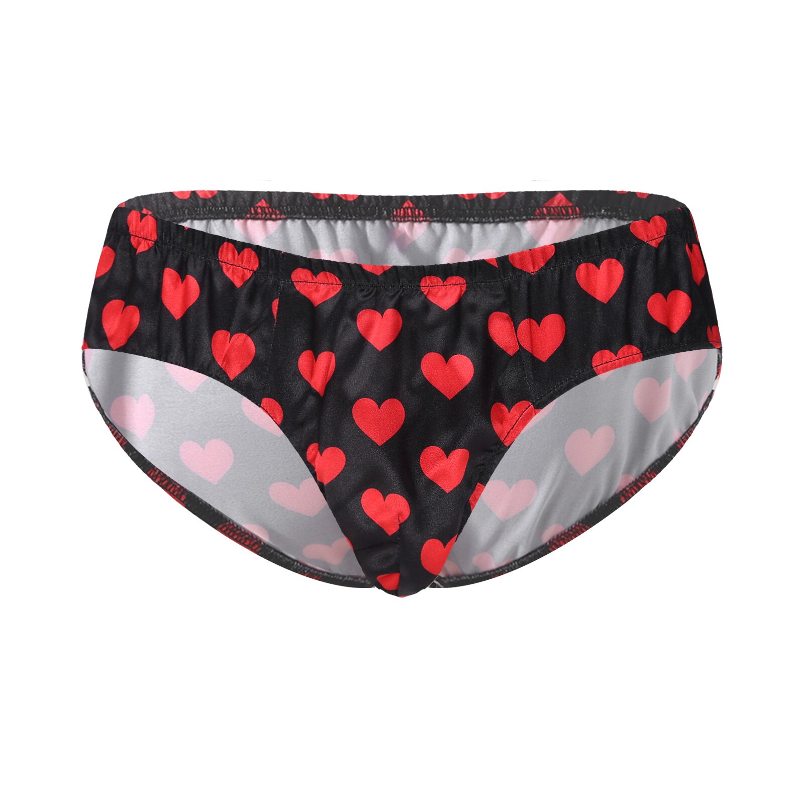Mens Lingerie Sissy Underwear Heart Printed Satin Briefs Panties Low Waist Elastic Waistband Bulge Pouch Underpants: L