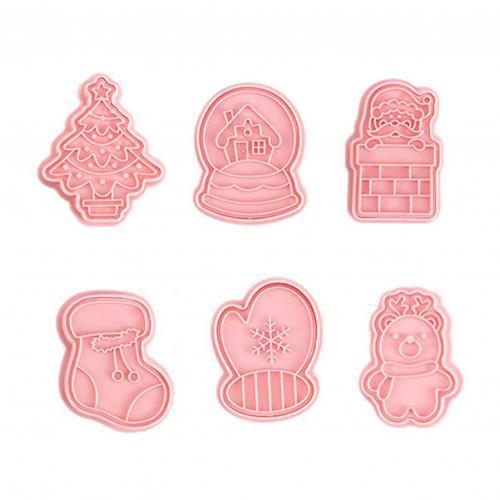 6 stuks koekjesstempel, koekjes diy mal, kerst, 3d koekjes, cake plunger uitstekers, bakvorm, kerstkoekjesvormpjes, kleur willekeurig: Default Title