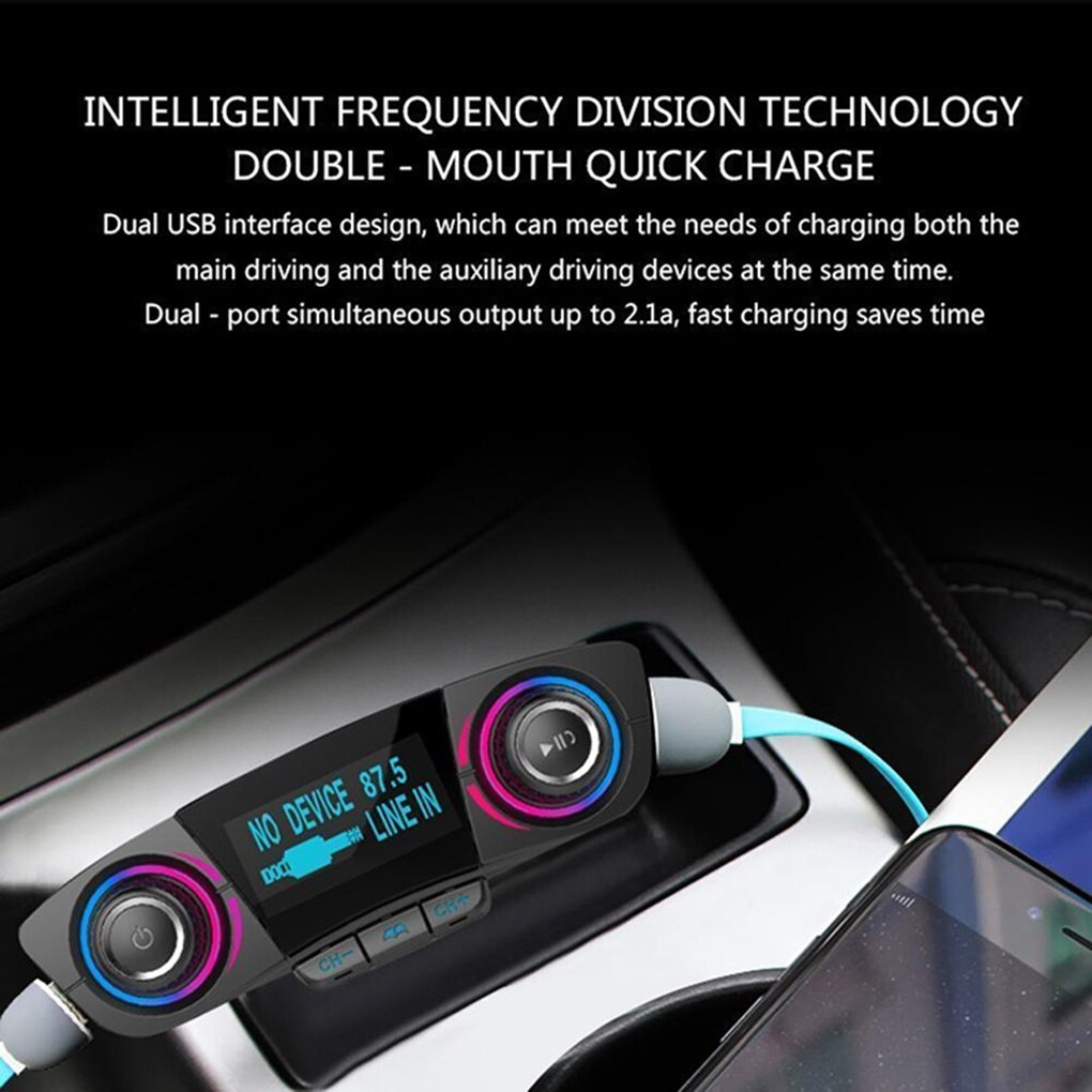 Car 1.3 Inches LCD Screen MP3 Player Bluetooth Handsfree Speaker 2 USB Port Charger EQ Control