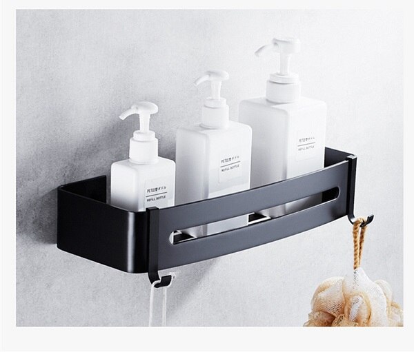 Ruimte aluminium Zwart Badkamer Planken Muurbevestiging Hoek Douche Rack Shampoo Opbergrek Badkamer Accessoires: Black Single Shelf