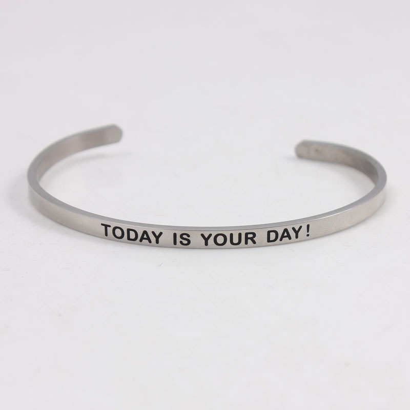 Neuheiten BROTHER Edelstahl Inspirational Positive Zitieren Manschette Mantra Armbänder & Armreifen Für Frauen Beste: TODAY IS YOUR DAY