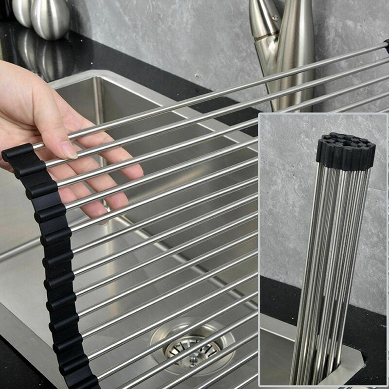 Foldable Dish Drying Rack Multi-Use Kitchen Silicone Drainer Over Sink Fruit Vegetable Meat Organizer Tray Drainer