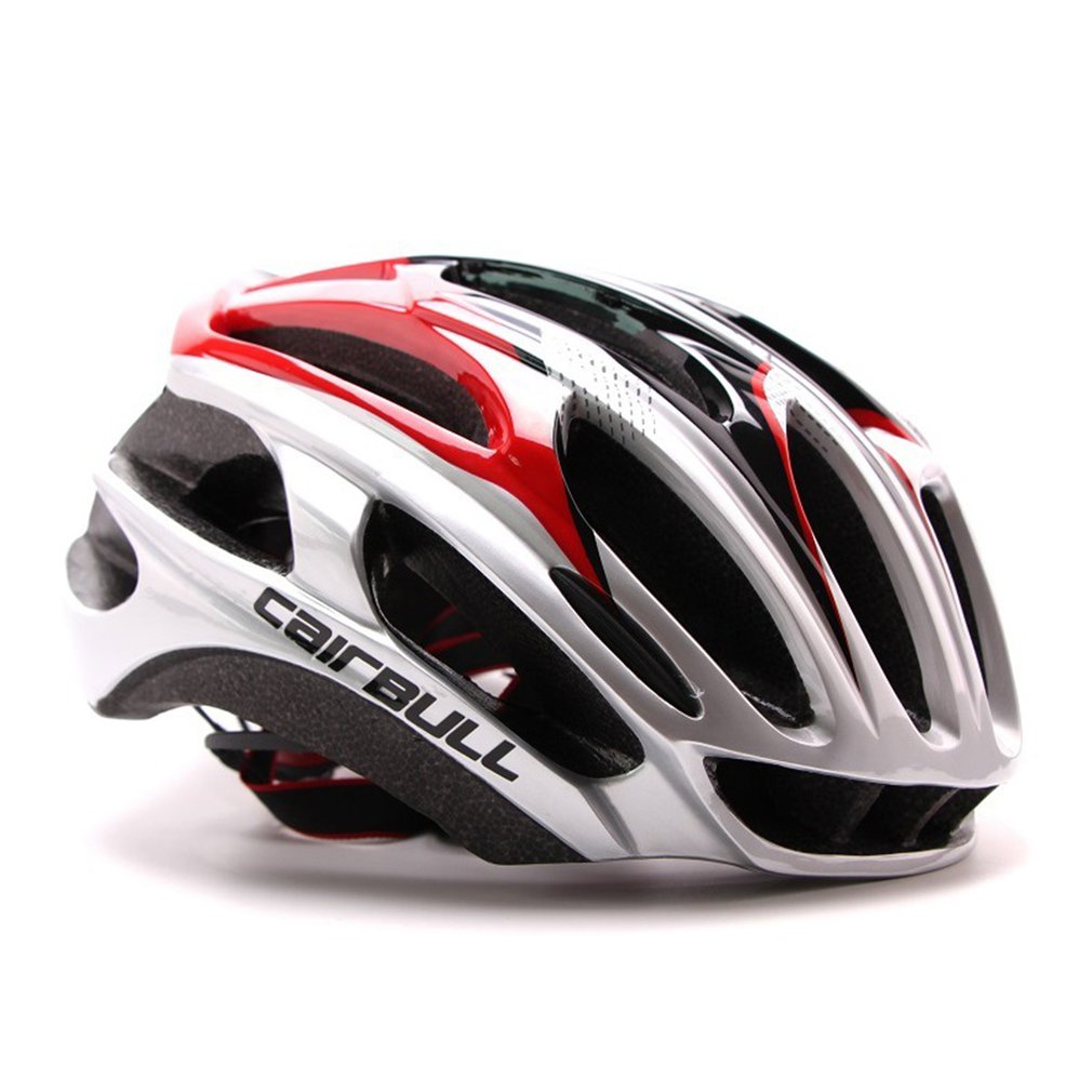Road Mountain Bike Riding Helmet Ultra-light One-piece Bicycle Helmet Adjustable Head Circumference Portable Helmet: L Silver Red