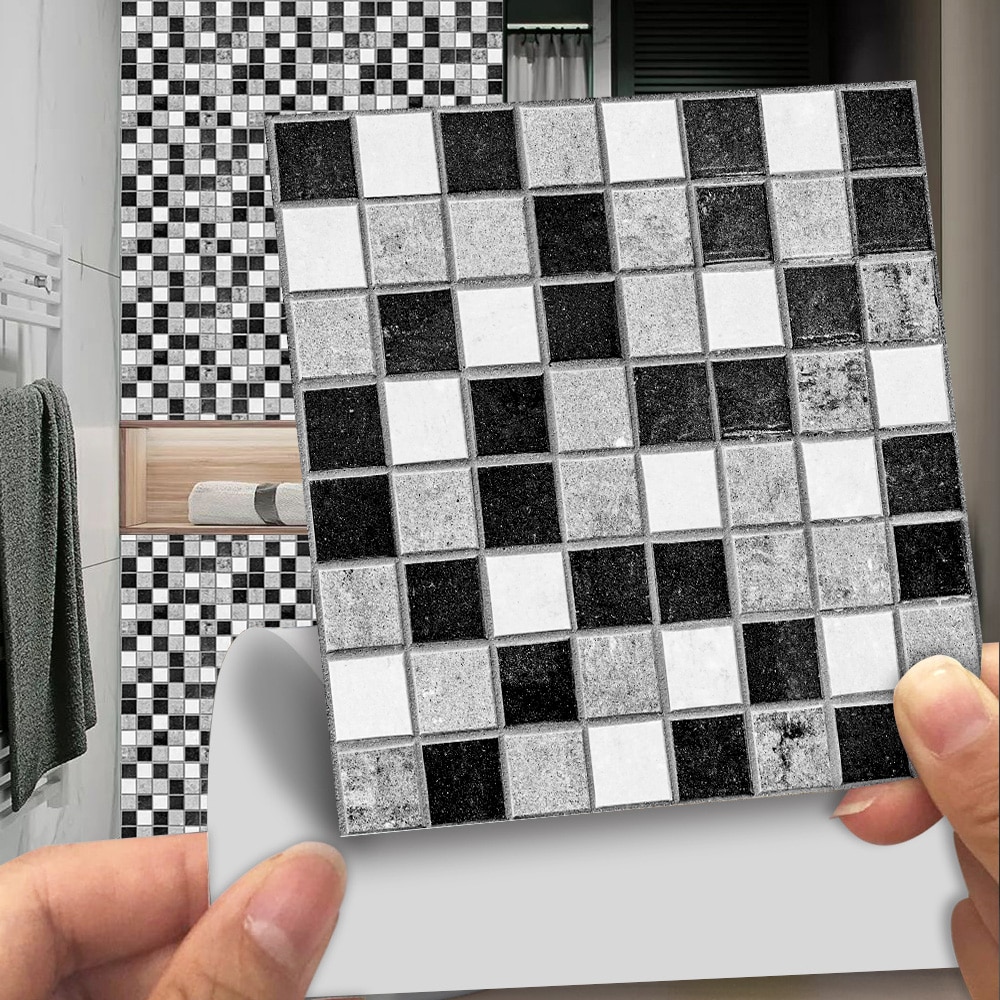 Black and White Gray Marble Mosaic Frosted Tiles Floor Wall Stickers Kitchen Home Renovation Wallpaper Non-slip Art Wall Decals