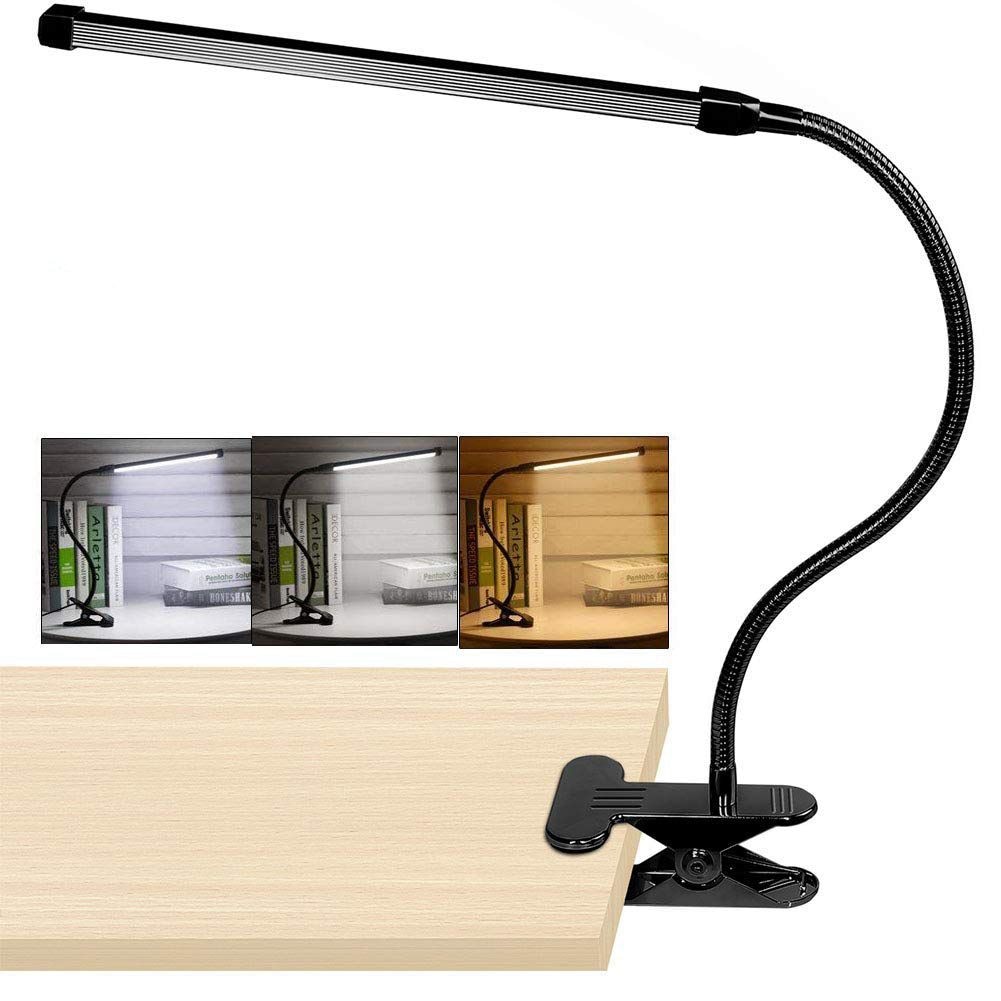 8W clip LED sur lampe, lampe de bureau avec 3 Modes 2M câble gradateur 10 niveaux pince Table lumières directe