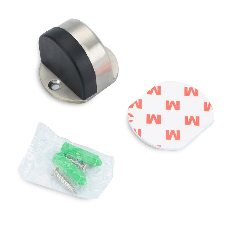 NAIERIDI Non-punch Sticker Water-proof Door Stop Stainless Steel Door Stopper Hidden Rubber Door Stop Furniture Door Hardware: Silver