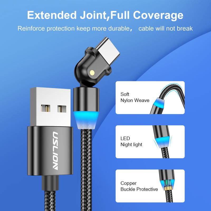 90° Elbow Support QC3.0 Fast Charging Soft Light With Lights Type-C Data Cable For Mobile Phones And Tablets
