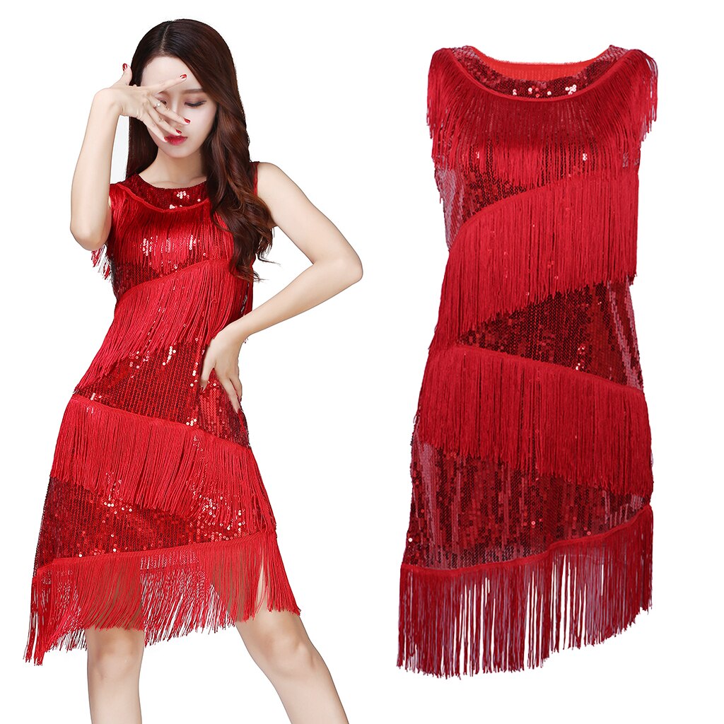 Women Fringed Latin Dance Dress Ballroom Cocktail Party Costume Dress