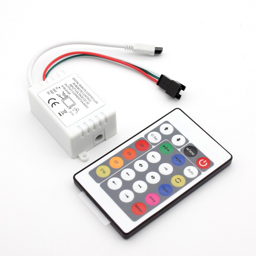 Trådløs  rf 14 nøgle 21 nøgle mini lille led pixel strip lys controller til  ws2811 sk6812 ws2812b 6803 1903 med fjernbetjening: 24 nøgle 5v ir