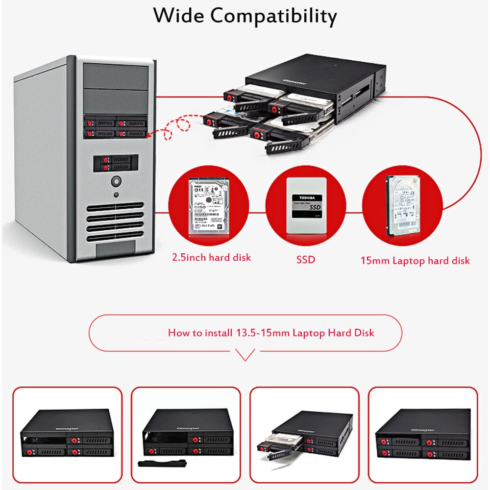 Plate-forme arrière Mobile, avec serrure à clé, Support d'échange à pour disque dur de 2.5 ", 4 boîtes, SATA 6gbps HDD, SSD, 5.25"