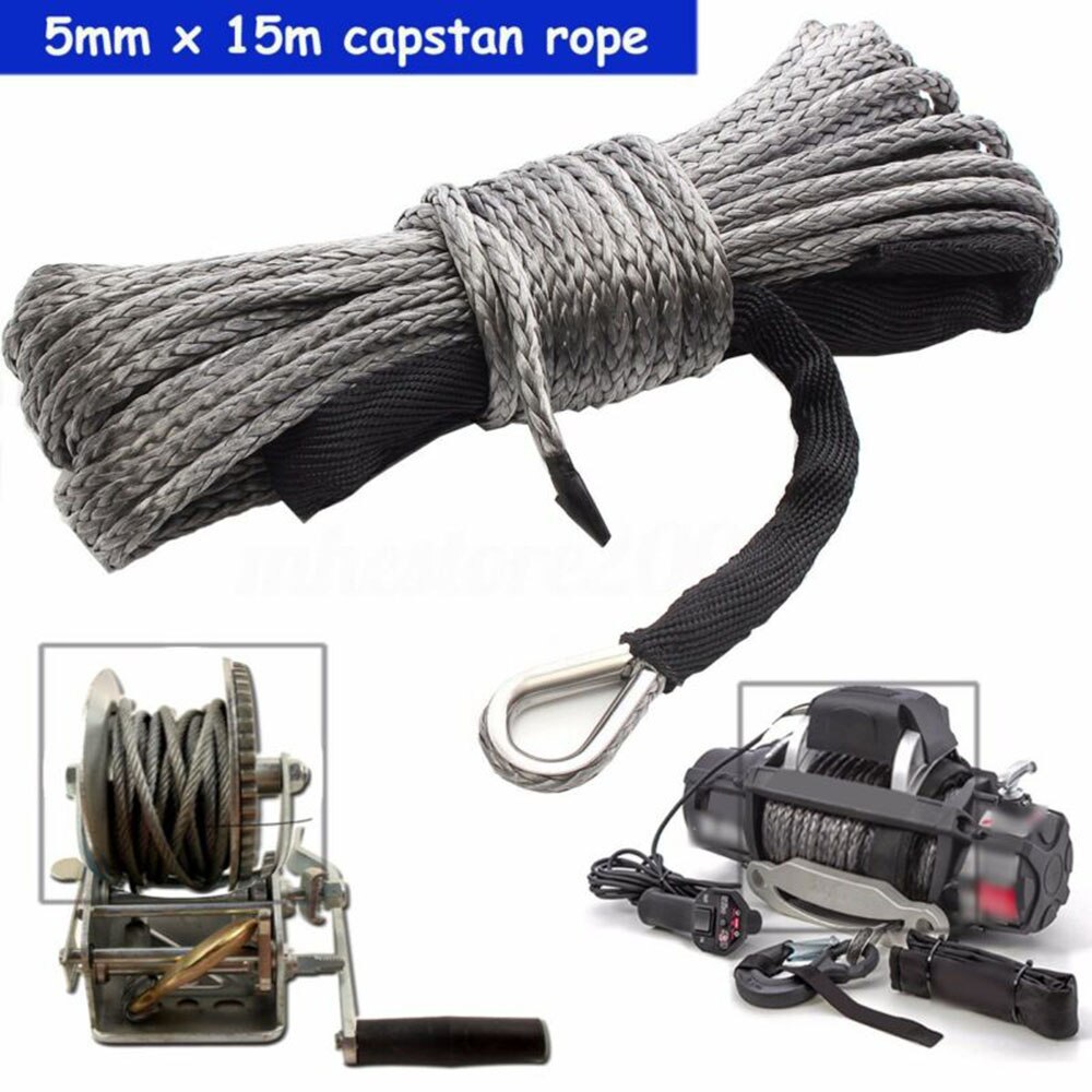 15m Winch Rope ATV UTV High Strength Synthetic Winch Line Cable Rope Tow Cord With Sheath Gray