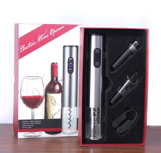 4 stks/set Elektrische Wine Opener Rvs Cordless Kurkentrekker met Folie Cutter/Vacuüm Stopper set voor wijn set