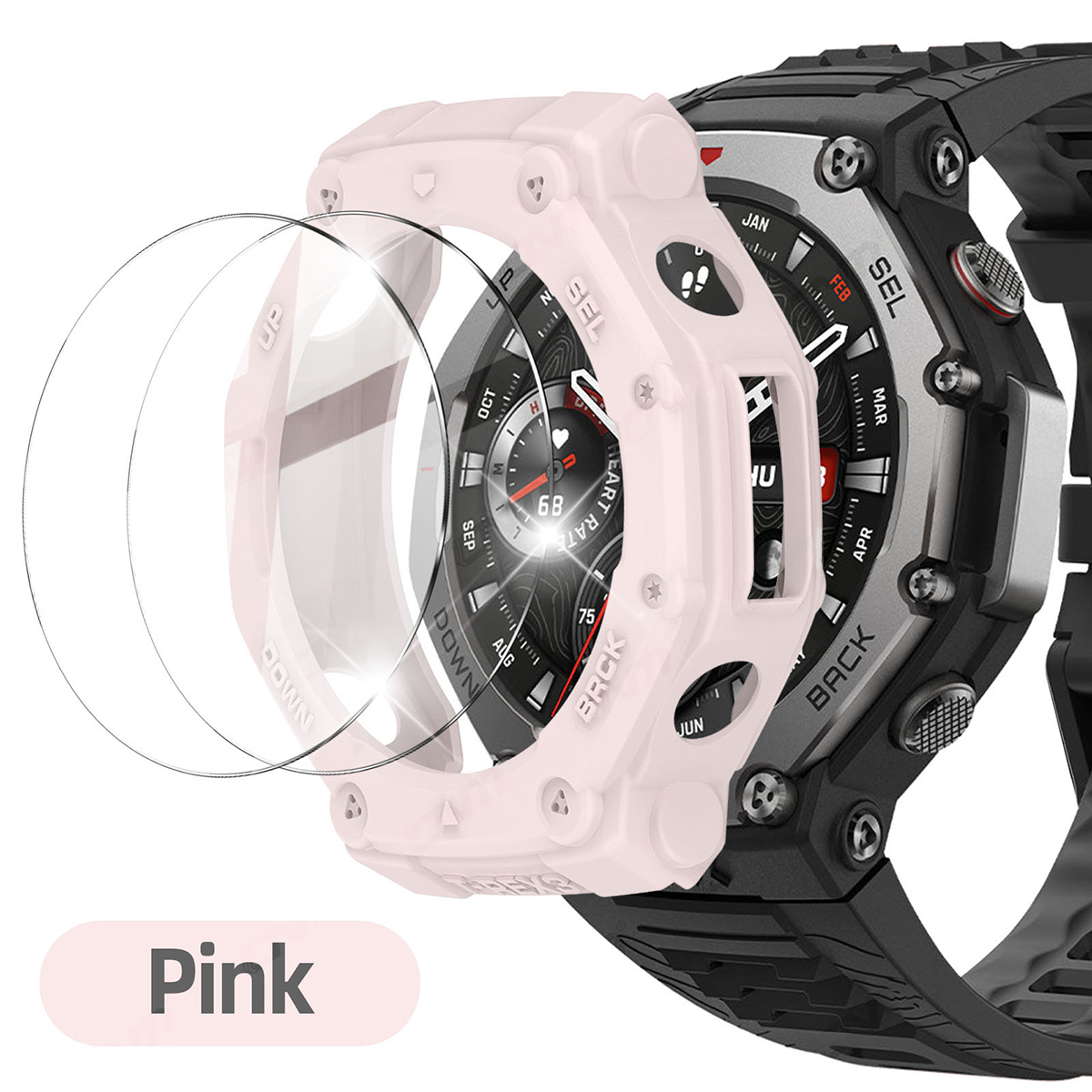 Vidrio + funda para Amazfit t-rex 3 Protector de pantalla antiarañazos película de vidrio templado + parachoques cubierta protectora de silicona Accesorios: Oro