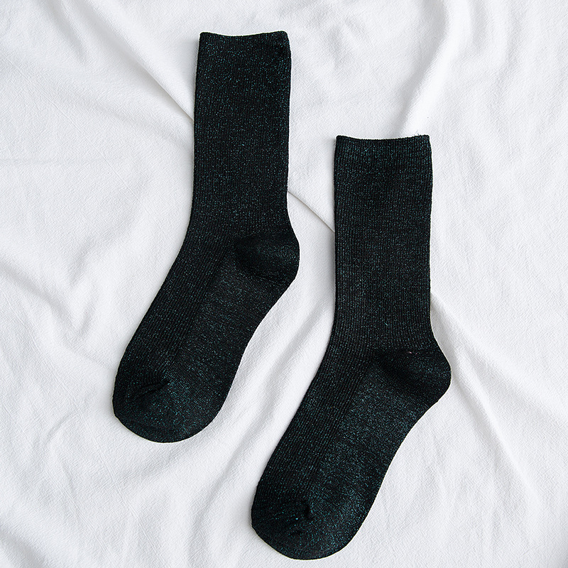 Helle funkelnde Damensocken, modische glitzernde glänzende Socken, süße süße goldene silberne Socken, Frühling und Herbst, atmungsaktive Socken: Grün