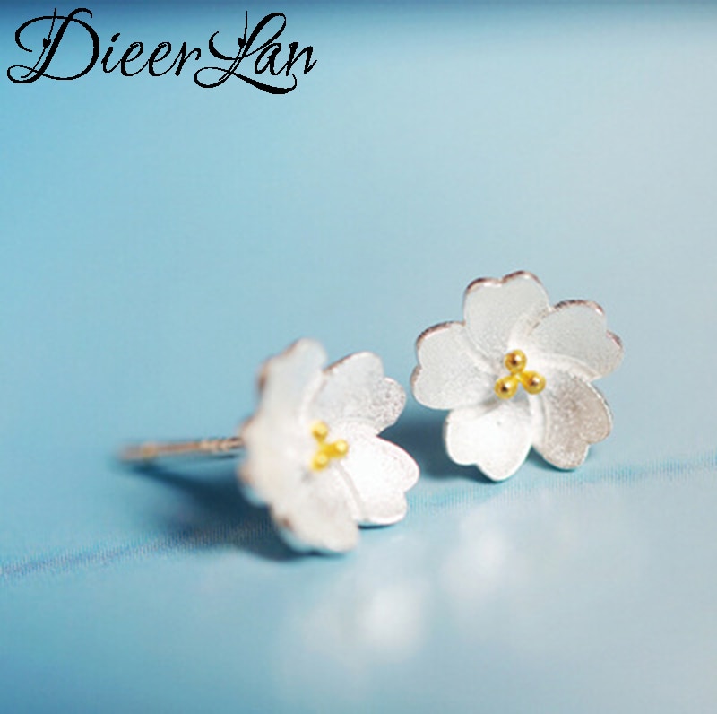 DIEERLAN Wedding Bridal 925 Sterling Silver Cherry Flower Earrings Necklaces Jewelry Sets for Women Girls Party Pendientes