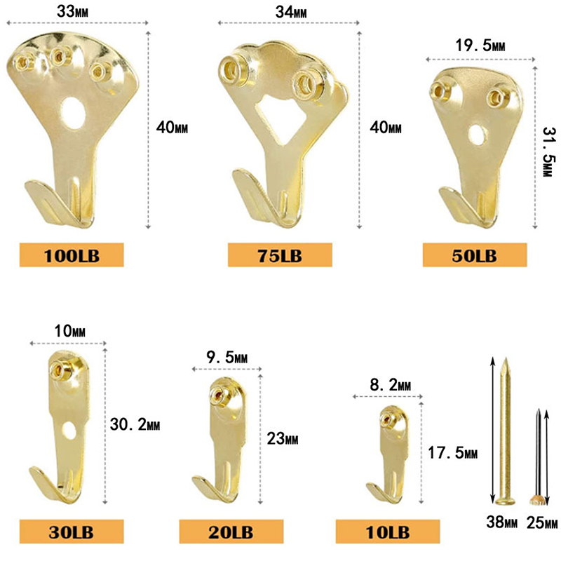 Tavelhängare 60 st kraftigt tavelupphängningsset tavelkrokar tavelupphängningsspikar för gips trävägg