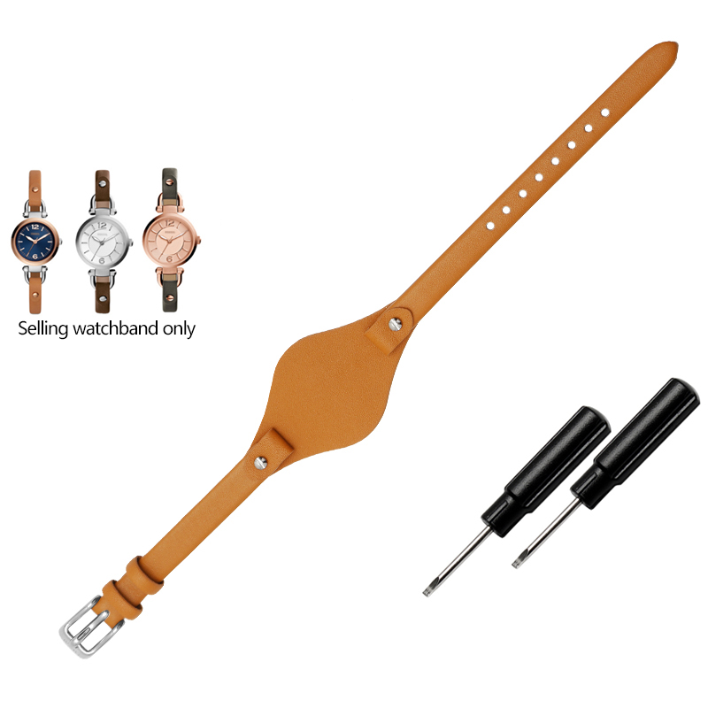 Correa de reloj de cuero de , 8mm, especial para correa femenina fósil ES3077 ES2830 ES3262 ES3060 ES4119 ES3148, pulsera Wonmen: Negro