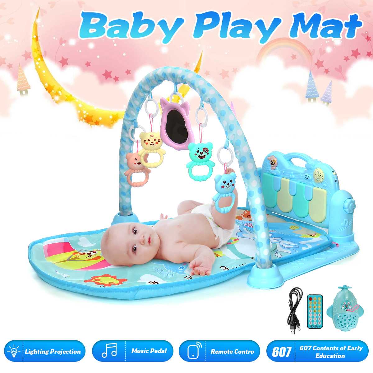 Interactieve Baby Gym Speelmat Met Piano En Rammelaars Gewatteerde Activiteit Mat Voor Babys