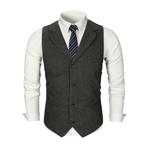 Herre jakkesæt vest grå sort kaki vest herre vintage stil veste vest: Mørkegrå / Xl