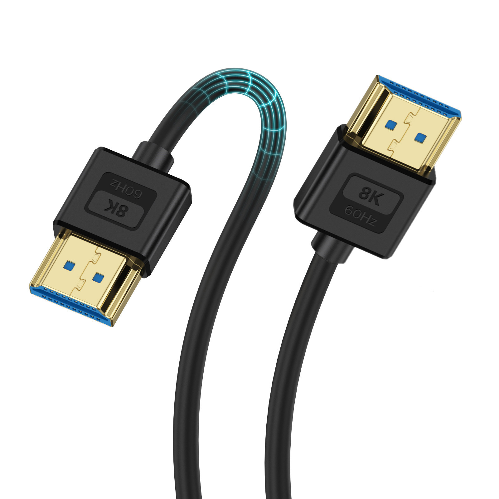 Silicone HDMI Compatible 2.1 Version Cable Elbow Flexible Thin Wire Supports 10K 96Hz Resolution 8K 60Hz Compatible 4K 240HZ: black / 1m