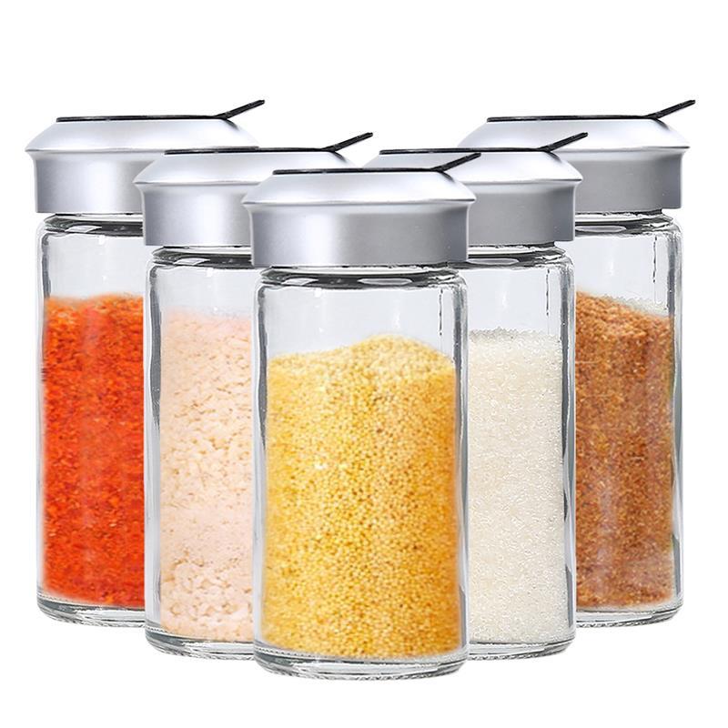 10 stk gjennomsiktig glass kjøkkenutstyr krydder pepper shaker krydderkrukke roterende deksel krydderkanne salt sukkerflaske: 2