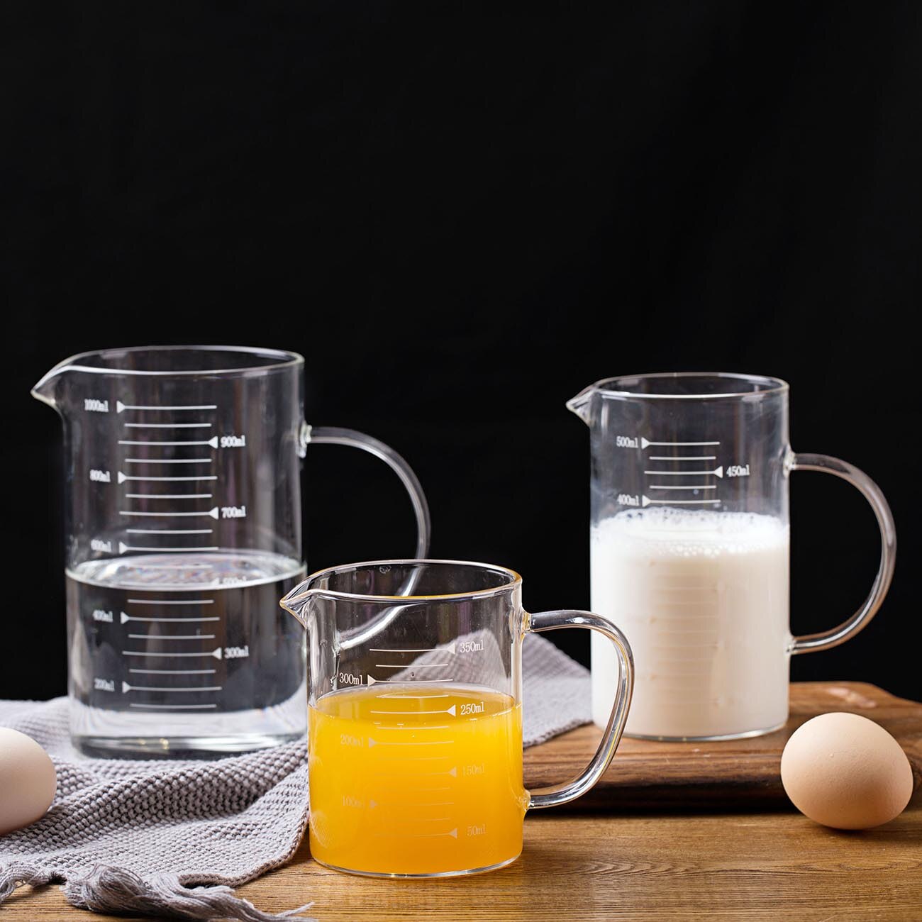 Taza medidora con balanza para horno microondas, vaso de agua de vidrio resistente a altas temperaturas con mango, taza de leche para niños