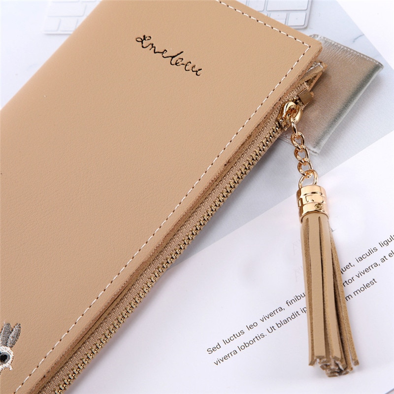 Dam plånböcker räv katt lång tofs myntkorthållare handväska paket kvinna plånbok portafoglio donna monedero mujer portfel damsk