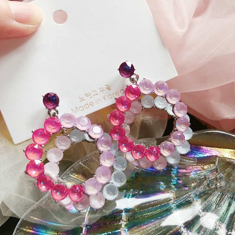 MENGJIQIAO Koreanische Großen Doppel Kreis Bunte Kristall Ohrringe Für Frauen Schmuck Geometrische Partei Pendientes