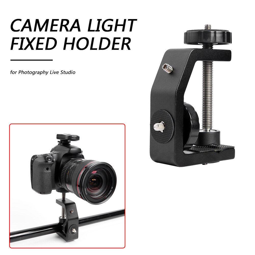 Cylindrical C-type Aluminum Alloy Q-shaped Desk Clamp Bracket Photography Studio Camera LED Flash Light Fixed Holder Black