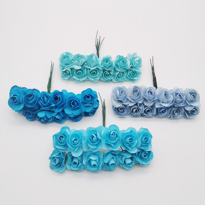 12 stk mini blomsterhode kunstig papir blomster rose brukt til bryllupsfest håndverk dekorasjon 19 farger