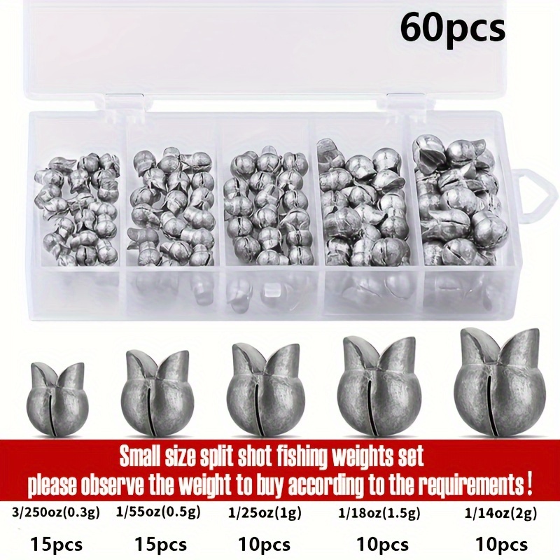 60/120 piezas, conjunto de plomos divididos de pesca redondos y extraíbles, disponible en 5 tamaños: Negro