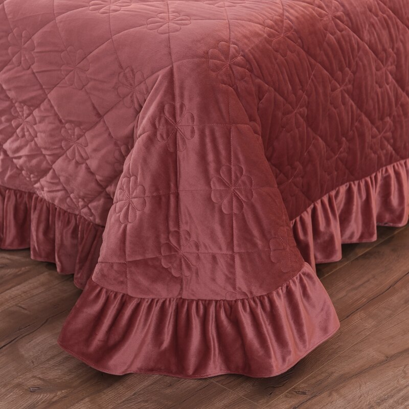 Dikke Sprei Op Het Bed Flanellen Laken Crystal Fluwelen Bedcover Gewatteerde Dekbed Fleece Deken Zacht Bed Set Effen Kleur