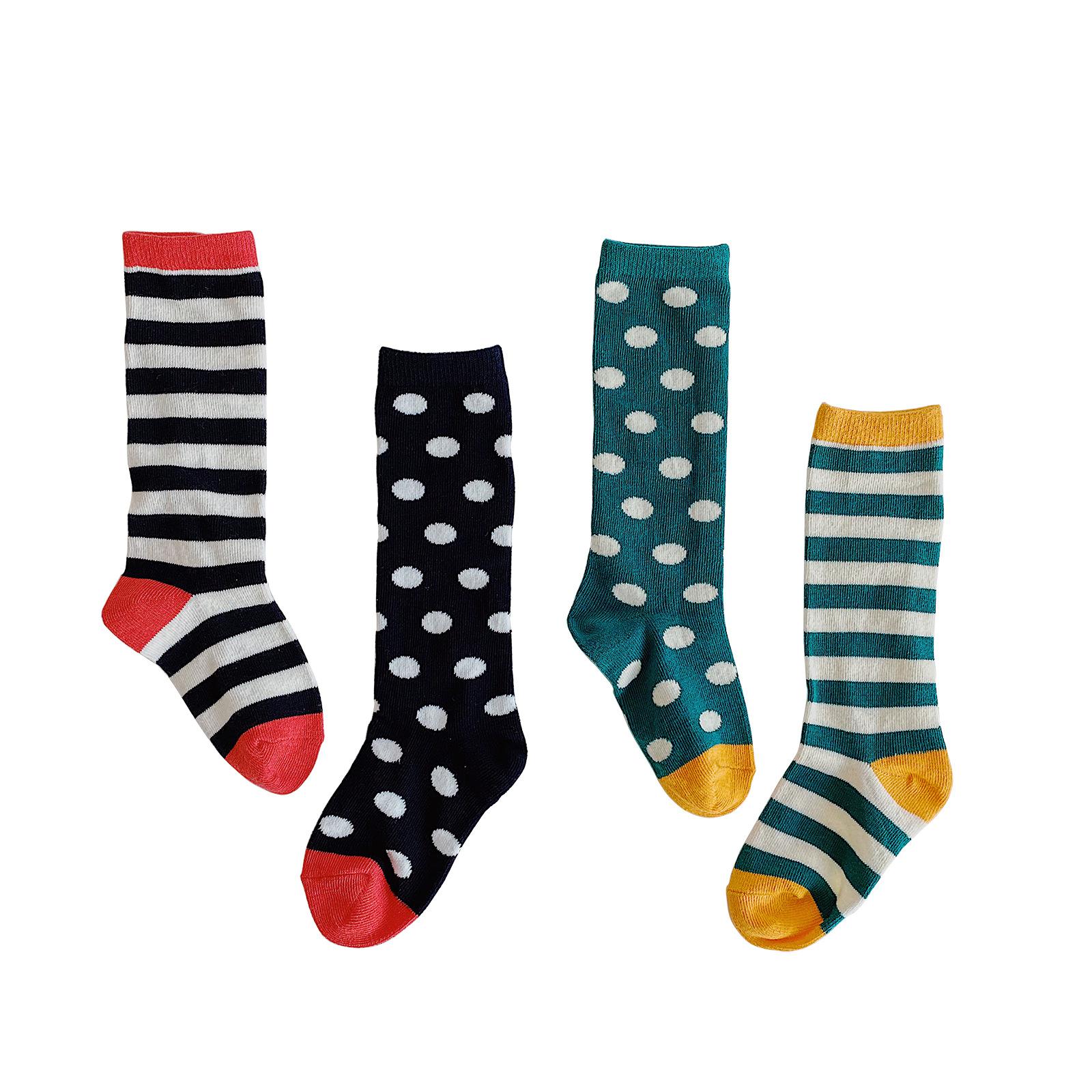 4 Pairs/lot Striped Dot Print Soft Spring Autumn Cotton Baby Socks Kids Girls Boy Socks: L(6-7T)