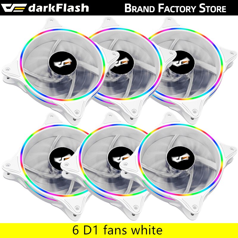 Darkflash D1 120Mm Pc Computer Regenboog Led Fan 12Cm 4pin Desktop Pc Computer Wit Koeler Stille Case Rgb fan Cooling Fans: 6 fans white