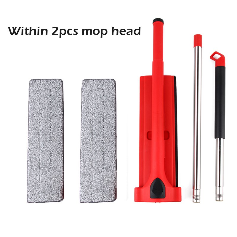 Self-Wringing Magic Mop Free Hand Washing Flat Mop Automatic Spin 360 Rotating Wooden Floor Mop Cleaner Lazy Household Cleaning: 2pcs rag red