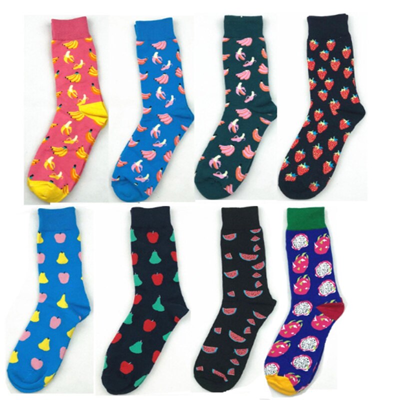 Combed Cotton Men's Happy Cute Funny Socks Brand Fruit Egg Beer French Fries Cherry Socks Men