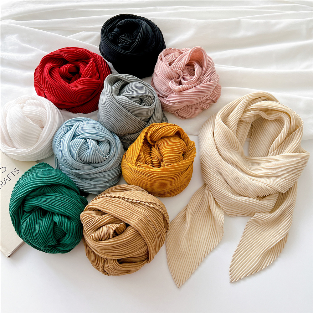 Lenços Bandana Grandes para Mulheres, Rugas Hijab, Xales Quadrados, Envoltórios, Lenços Macios de Pescoço de Algodão, Monocromáticos, 90cm