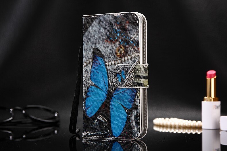 Capa de couro da aleta para bq 5540l rápido pro carteira titular do cartão telefone habitação: Blue butterfly