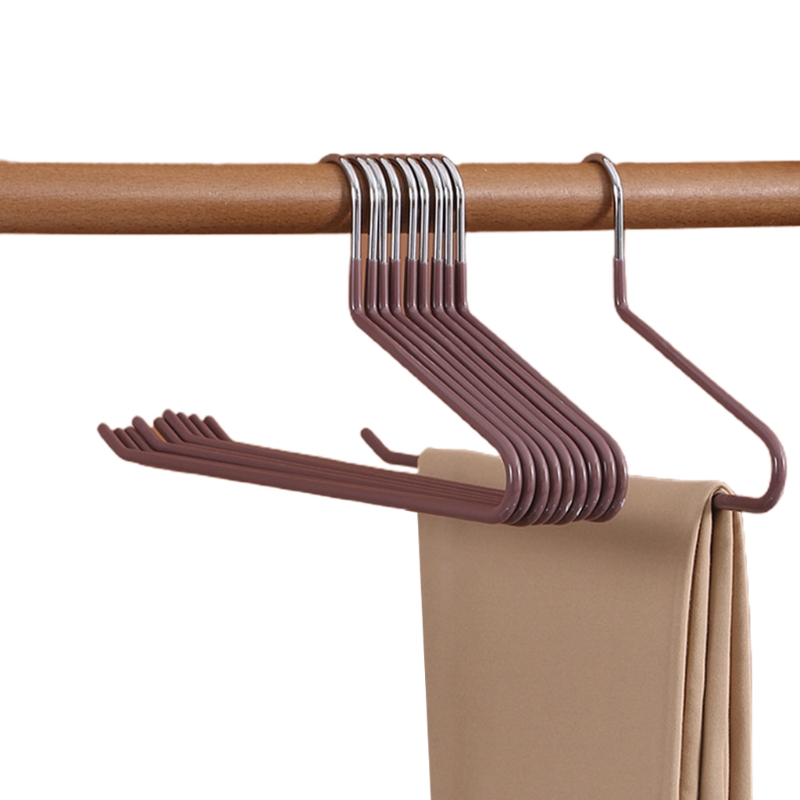 10pcs Trousers Pants Hangers Non Slip Coating Slim Space Saving Open Ended Multi-functional: 7 brown