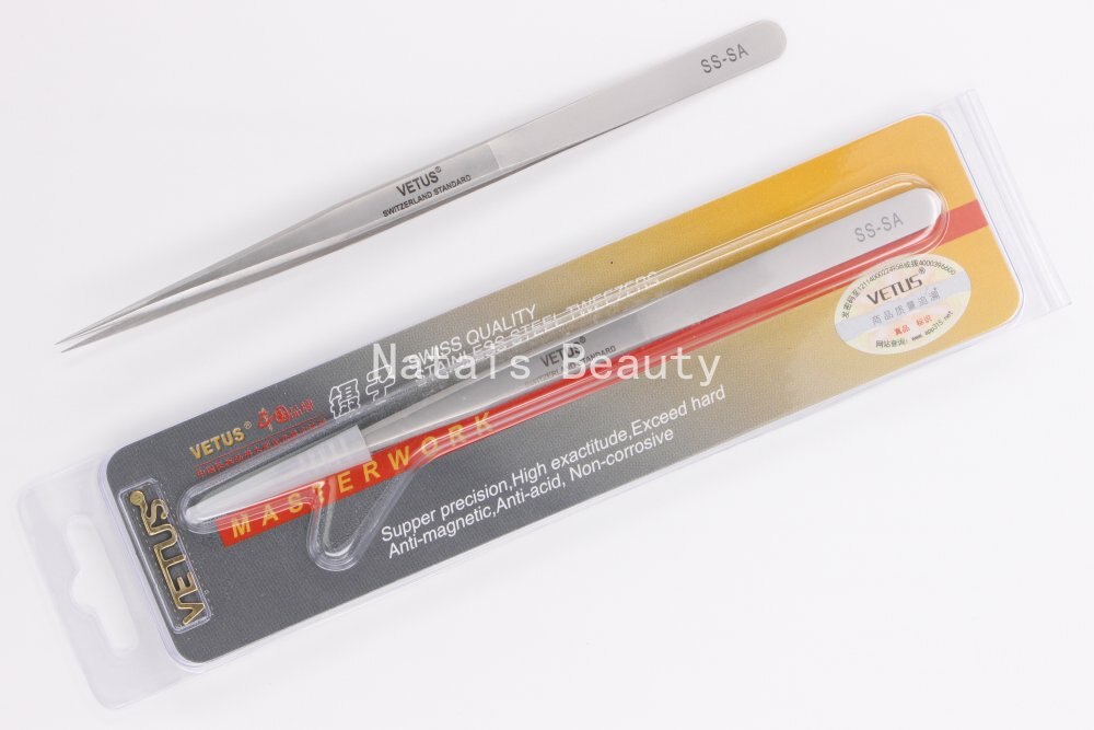 10pcs/lot VETUS stainless steel precision tip tweezers 2-SA eyelash beauty tools best: SS-SA
