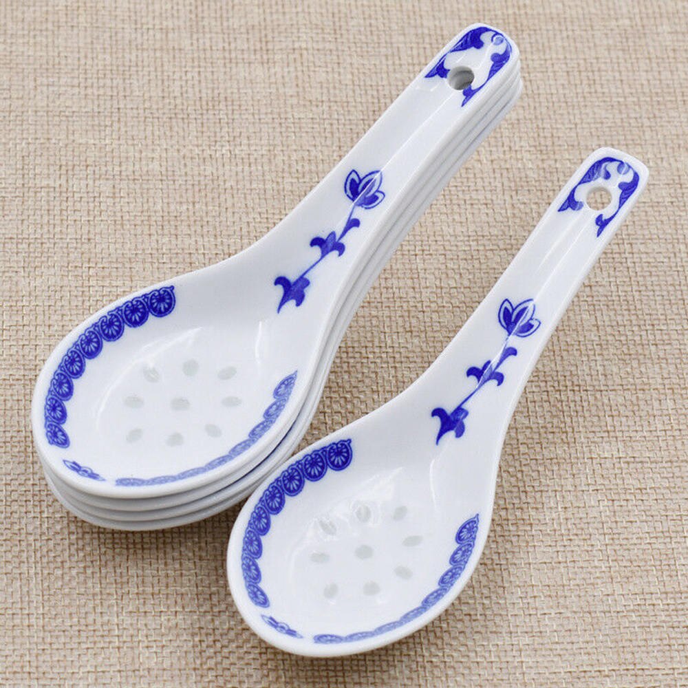 5pcs China Chinese Style Ceramic Spoon Blue And White Soup Spoons Chinese Porcelain Ceramics Spoon Kitchen Tableware