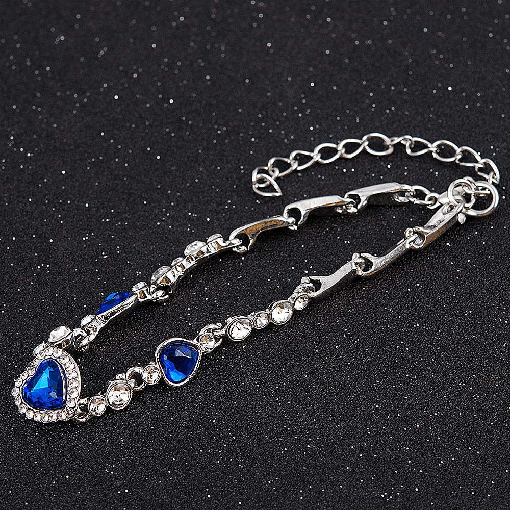 Bijoux en forme de cœur et de bracelet avec strass bleus, nouvelle coréenne,