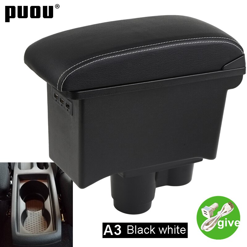 Pour Renault Dacia Duster 2 3 Boîte D&#39;accoudoir Automatique du Coffre De Rangement De la Console Centrale Double Voiture Accessoires USB Rétractable: A3 Black leather