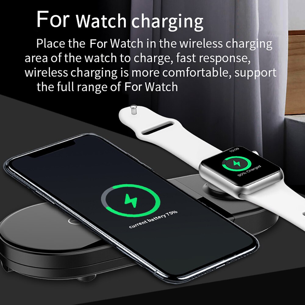 Fdgao 15W Qi Draadloze Oplader Stand 3 In 1 Snelle Laadstation Voor Iphone 11 Xs Xr X 8 apple Iwatch Se 6 5 4 3 2 Airpods 2/Pro