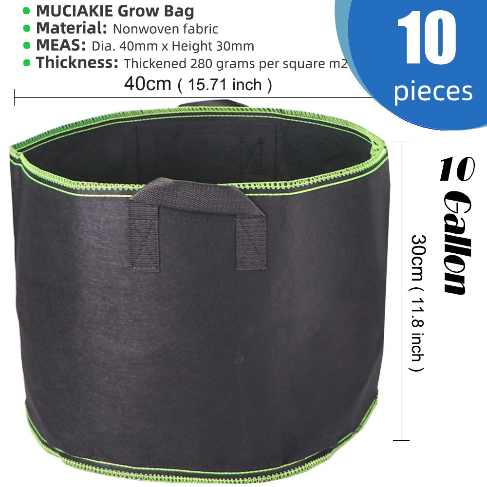 MUCIAKIE 1-20 Gallon 5/10PCS Grow Bag Fabric Pots Aeration Plant Growing Bag Planter Container with Handles Heavy Duty Thickened: 10 Gallon x 10pcs